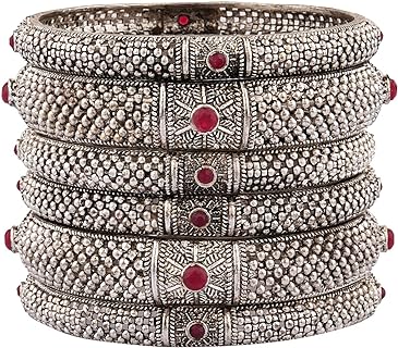 Spring Ring Clasp, Indian Bangle Bracelets with Box Chain, Oxidized Copper Bangles for Women, Floral Design