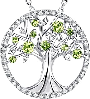 Sterling Silver Tree of Life Pendant Necklace with Rolo Chain & Lobster-Claw Clasp, Featuring May & June Birthstones for Women - An Elegant Gift for Wife or Mother