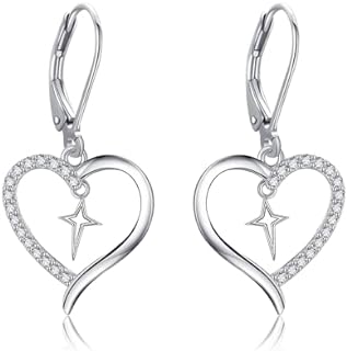 S925 Sterling Silver Heart Dangle Earrings with French Clip for Women and Girls, Ideal Mother's Day Gift