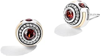 Jewelili Star Wars™ BB-8 Droid Stud Earrings with Push Back in Yellow Gold & Sterling Silver, Garnet and Diamonds - 9.5mm Size