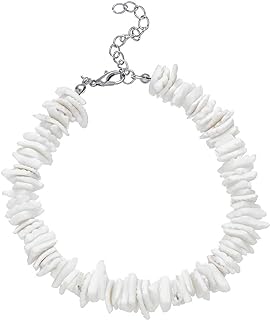 COLORFUL BLING White Puka Shell Necklace Anklet Bracelet Bohemian Natural Shell Choker Adjustable Necklace Beachy Beaded Summer Seashell Hawaiian Jewelry for Women Men