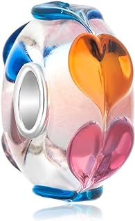 CharmSStory Sterling Silver Colorful Heart Love Glass Bead Charms European Style Charm For Bracelets
