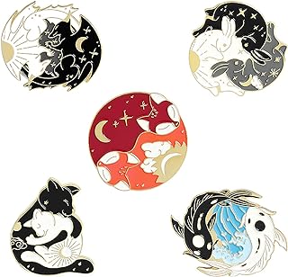 Cartoon Yin Yang Enamel Pins Sets -Cute Cat Brooch Pins for Women Men Lovely Hugging Circle Rabbits Fish Fox Dinosaur Lapel Pins Badges Accessories Gifts