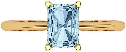 1.0 ct Radiant Cut Natural Swiss Blue Topaz 14k Yellow Gold Solitaire Wedding Engagement Bridal Promise Ring