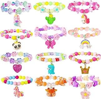 PinkSheep Unicorn Bead Bracelet in Crystal Glass with Stretch Design for Kids/Playful Pink Design