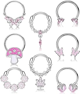 8 Pcs Septum Rings 16g For Women 16 Gauge Small Silver Surgical Steel Stainless Steel 8mm 10mm Septum Ring Hoop Nose Rings Septum Piercing Jewelry
