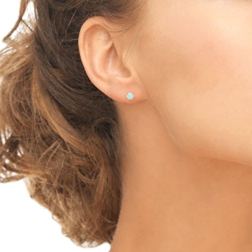 Opal Earrings for Women Sterling Silver Round-Cut Solitaire Synthetic Studs for Girls, Teens, Bridesmaids, Prom
