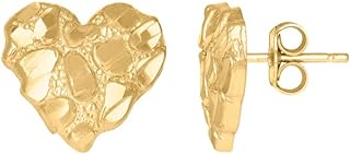 10k Yellow Gold Womens Nugget Love Heart Stud Earrings Jewelry for Women