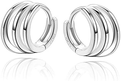 Triple Hoop Hinged Hoop Sterling Silver Earrings for Women - 8mm Huggy Helix Cuff Design