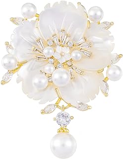 Gold Floral Series Pearl Shells Flower Brooches for Women