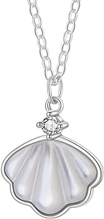 Stainless Steel Clam Shell Pendant Necklace with Cubic Zirconia, Cable Chain - Perfect for Special Events & Daily Use