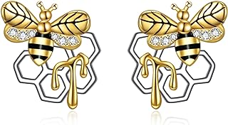 Bee Design 925 Sterling Silver Stud Earrings with Push Back - Women's Delicate Animal Themed Jewelry
