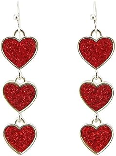 Multi Red Interlocking Heart Dangle Earrings For Women Girls Alloy Silver