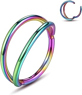 WYR 316L-Stainless-Steel Hinged Nose-Septum-Rings Hoop : with Zircon/Opal 14G 16G 18G 20g Body Pierecing Ring Segment Clicker Lip Rings Cartilage Rook Earrings Diameter 6mm 8mm 10mm12mm