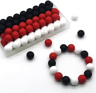 15mm Silicone Beads Bulk, Red, Black and White Silicone Focal Beads for Keychain Making Loose Rubber Silicone Focal Beads for Pens Necklace Bracelet Lanyard Making (Red + Black + White)