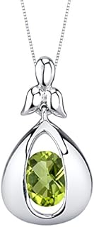 Peridot Crystal Cascade Pendant Necklace by PEORA in Sterling Silver, Oval Shape 8x6mm, with 18 inch Italian Box Chain, Spring Ring Clasp