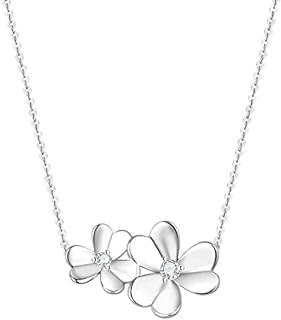S925 Sterling Silver Cubic Zirconia Clover Leaf 2 Flower White Rhodium Woman Pendant Necklace Honest Mantra EQN16-P