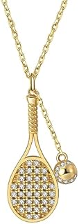 Lovematch Tennis Racket and Ball Necklace with Crystals - 18k Gold Tennis Racket Necklace for Women | Gift for Her, Present For Birthday, Valentine's day, Wedding Anniversary and Christmas Gifts for Tennis Lovers