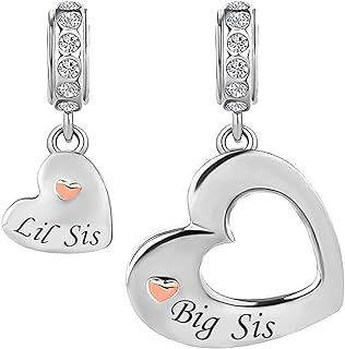 TGLS Mother Daughter Sister Auntie Wife Charms 2 Pcs Couple Matching Heart Beads Compatible With Pandora Bracelets