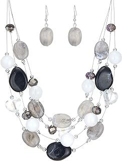 Layered Chunky Beaded Necklace for Women Colorful Multi-Layer Statement Necklace and Earrings Set Gift for Her