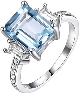 Emerald Cut Aquamarine Engagement Ring in 925 Sterling Silver for Women, Calming Sky Blue Gem Design