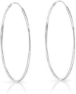 80mm 925 Sterling Silver Endless Hoop Earrings for Stylish Women with Pierced Ears, Classic Design