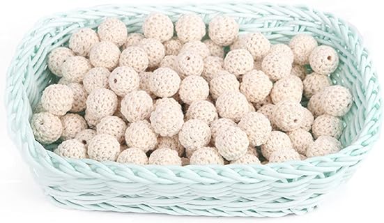 Decoendiy Premium Beige Wooden Crochet Beads for DIY Bracelets and Necklaces - 30 Count Set of 16mm Beads Crafted from Quality Wood and Colored Cotton Threads