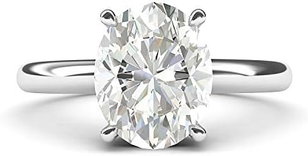 THELANDA 10k White Gold 8x10mm Simulated Oval-Cut Diamond Engagement Ring Domed Band Promise Bridal Ring