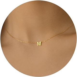 Chic USA-Made 14k Gold Initial Pendant Necklace with Lobster Clasp and Cable Chain for Women - Elegant Monogram Letter M Choker - Dainty, Simple & Personalized Gold-Plated Brass Necklace Jewelry