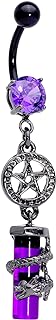 14G Stainless Steel Dragon-Pentagram Belly Ring with Black Plating and Purple Accent, Comfortable Navel Ring Piercing Accessory, 11mm