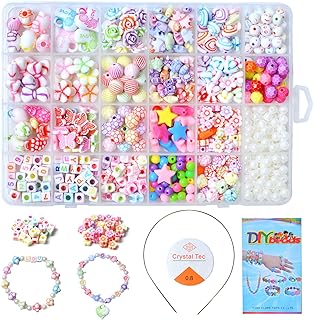 Kids DIY Bead Jewelry Making Kit, Beads for Girls Art and Craft Bracelets Necklace Hairband and Rings Toy for Age 4 5 6 7 8 9 10 11 Year Old Girl Christmas Gifts