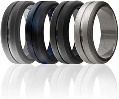 ROQ Silicone Rubber Wedding Ring for Men, Comfort Fit, Men's Wedding Band, Breathable Rubber Engagement Band, Engraved Middle Line and Dome Solid, Multi Packs, Multi Colors