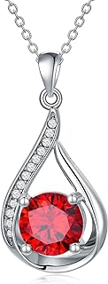 SISGEM 3 Carat Garnet Necklace with Natural Diamond in S925 Sterling Silver for Women Girls,Simulated Garnet Pendant Necklace Teardrop Gemstone Jewerly Gifts for Birthday Christmas Anniversary 18+2 inch