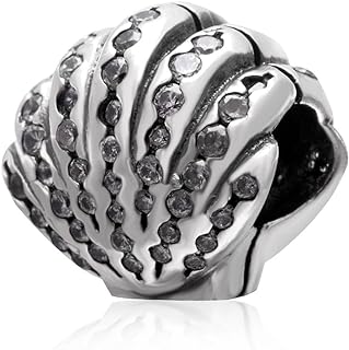 Love Engraved Seashell Charm Bracelet with ABAOLA Clasp, Sterling Silver Chain for Women, Base Metal Type