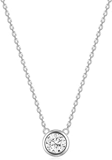 EAMTI 925 Sterling Silver Necklace for Women Cubic Zirconia Circle CZ Pendant Necklace Dainty Minimalist Jewelry Gifts for Women Extenders with Lobster Clasp Gifts for Women Anniversary Day 16 Inch