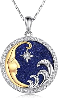 Moon/Lighthouse Necklace 925 Sterling Silver Abalone/Lapis Lazuli Lotus Flower Necklace for Women Crescent Jewelry Gift