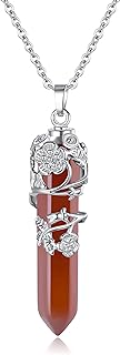 Floral-Embellished Healing Crystal Pendant Necklace with Box Chain and Lobster Clasp for Women - XIANNVXI