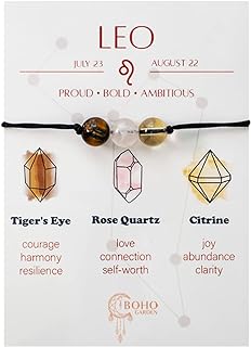 BOHO GARDEN Zodiac Bead Bracelets - 3 Polished Birthstone Crystal Beaded Bracelets - Made of Real & Natural Gemstones, Adjustable 3-9.7” Black Rope - Jewelry for Men, Women, Teens, Kids - 8mm Beads…