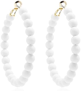 Resin Beaded Hoop Earrings Mixed Color Colorful Acrylic Minimalist Geometric Bohemian Circle Round Matte Dangle Earrings Party Jewelry for Women Gilrs