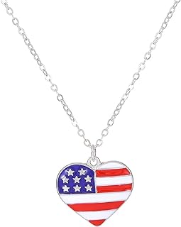 4th of July Necklace Patriotic Rhinestone Red White Blue American USA Flag Pendant Necklace Independence Day Jewelry for Memorial Day Accessories