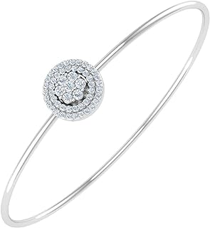 FINEROCK 1/3 Carat Diamond Bangle Bracelet in 10K Gold and Steel