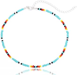 Tgirls Boho Choker Necklace Chain Red Seed Rice Beaded Necklaces Jewelry for Women and Girls