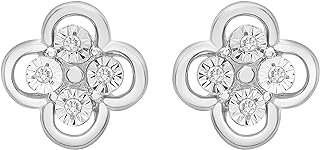 Diamond Accent Sterling Silver Clover Stud Earrings with Push Back, Vintage Inspired Luxury Jewelry for Women and Girls