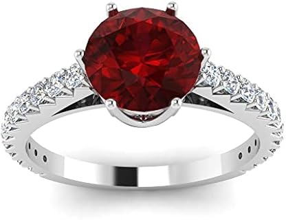 SISGEM Women's Stunning Garnet Gold Ring, 2 Carat Natural Round Cut Gem with White Moissanite, 10K/14K/18K Solid Gold Options, Perfect Engagement or Anniversary Gift