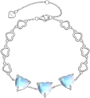 ZPMMPZ Heart Bracelet 925 Sterling Silver Moonstone Hollow Heart Bracelets Forever Love Heart Charm Chain Bracelet for Women Girls
