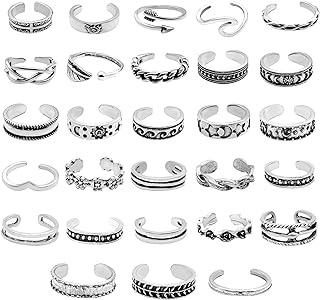 ZZ ZINFANDEL 28 Pcs Toe Rings - Adjustable Rings Toe Rings for Women Open Vintage Retro Finger Wave Toe Ring Beach Foot Jewelry Set (adjustable)