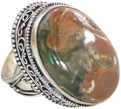 Rhyolite Jasper Gemstone Ring, Handmade .925 Silver Ring, Vintage Ring Jewelry, Size 9.75 USA