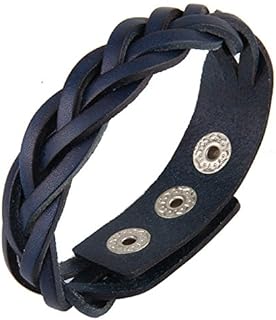 The Woo's Genuine Leather Cuff Bracelet Punk Braided Bracelets Handmade Woven Rock Wristbands Religious Gothic Adjustable Wide Wrap Bracelet Thin Bangle for Men Boy Women Vintage Simple Jewelry