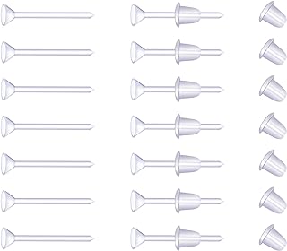 200 Pairs Plastic Transparent Earrings, Invisible Plastic Post Earrings Clear Stud Earrings with Earring Stoppers for Sports Work Women Men Earring Makings, 3mm Cup-Shaped Head
