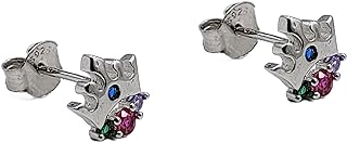 Amonroo Sterling Silver Crown Earring with Multi Coloured CZ Detail Queen Princess Stud Earrings Minimalist Handmade Gift for Prom Graduation